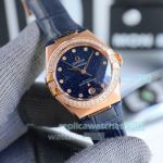 Swiss Replica Omega Constellation Rose Gold Diamond Bezel Starry Sky Dial Watch